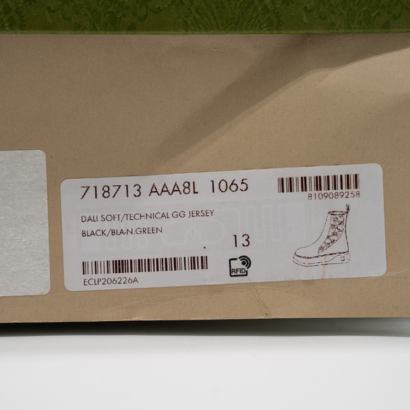 size 13G 13.5 us Gucci Chelsea GG Black Leather Pull On Boots Green - Picture 13 of 13